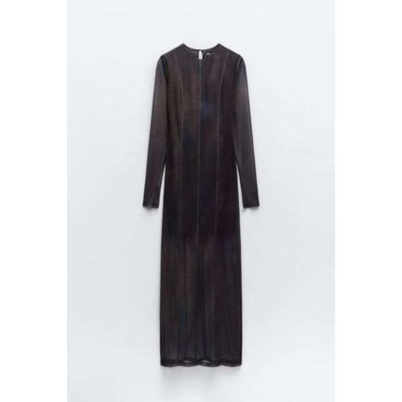 ZARA Blended Fabrics Long Sleeves printed tulle Sheer Dresses - Picture 6 of 14